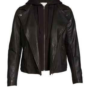 Hooded Leather Moto Jacket